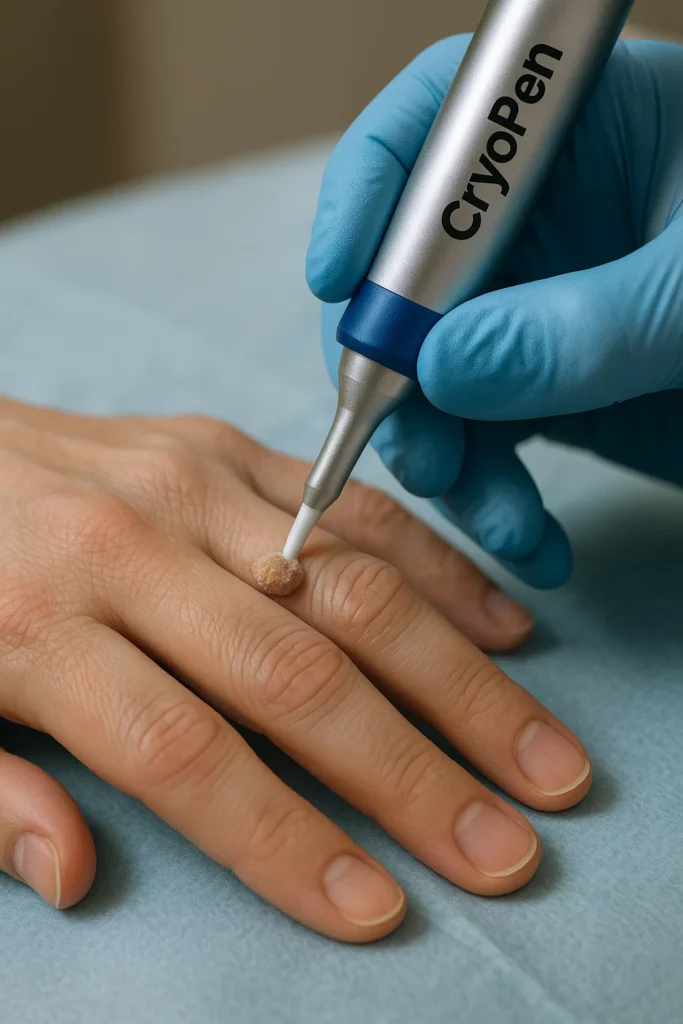 example of cryopen wart removal Peterborough treatment on a persons finger