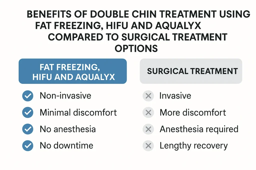 Graphic about the benefits of double chin treatment Peterborough - from LA LIPO