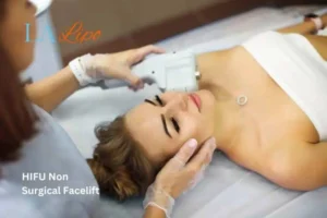 Woman having Hi-Fu to reduce wrinkles Peterborough.
