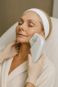 Woman receiving HIFU non surgical facelift treatment Peterborough