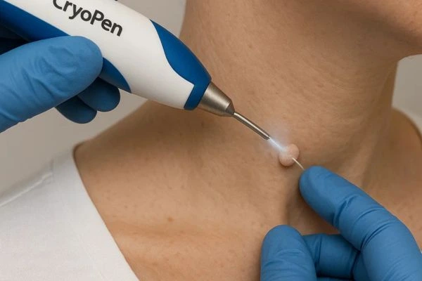Person receiving cryotherapy Peterborough for skin tag removal