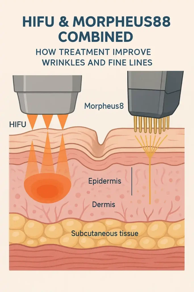 Diagram showing HIFU & Morpeus8 Peterborough and the benefits for reduction in wrinkles and fine lines